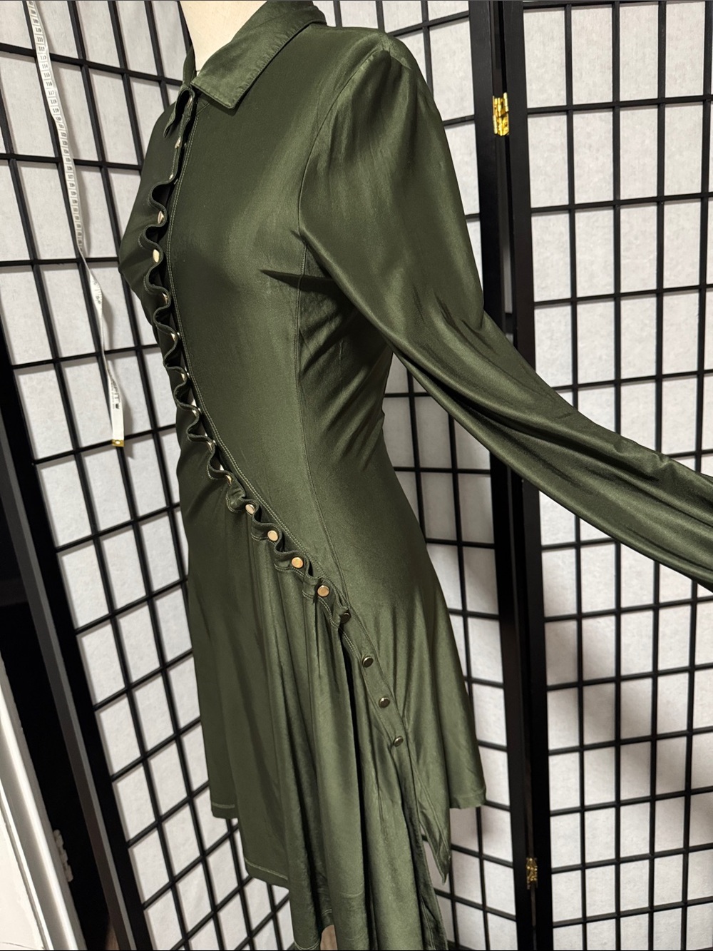 Rabanne Robe Asymmetrical Button Detail Dress – Olive Green – Size US 4 (FR 38) - Picture 12 of 17